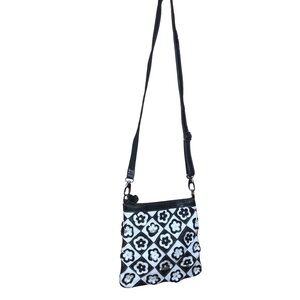 Leather 3D Black & White flower rhinestones cross body Bag #25